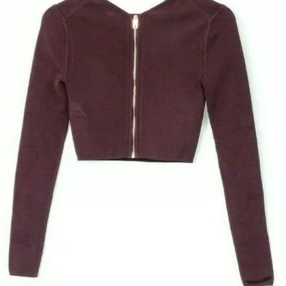 Ted Baker Long Sleeve Ribbed Effect Purple Crop Top Rose Gold Zip Croped Ted 1 - Picture 4 of 8